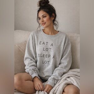 Minga London Graphic Sweatshirt “Eat A Lot Sleep A Lot” Cozy Pullover Size M